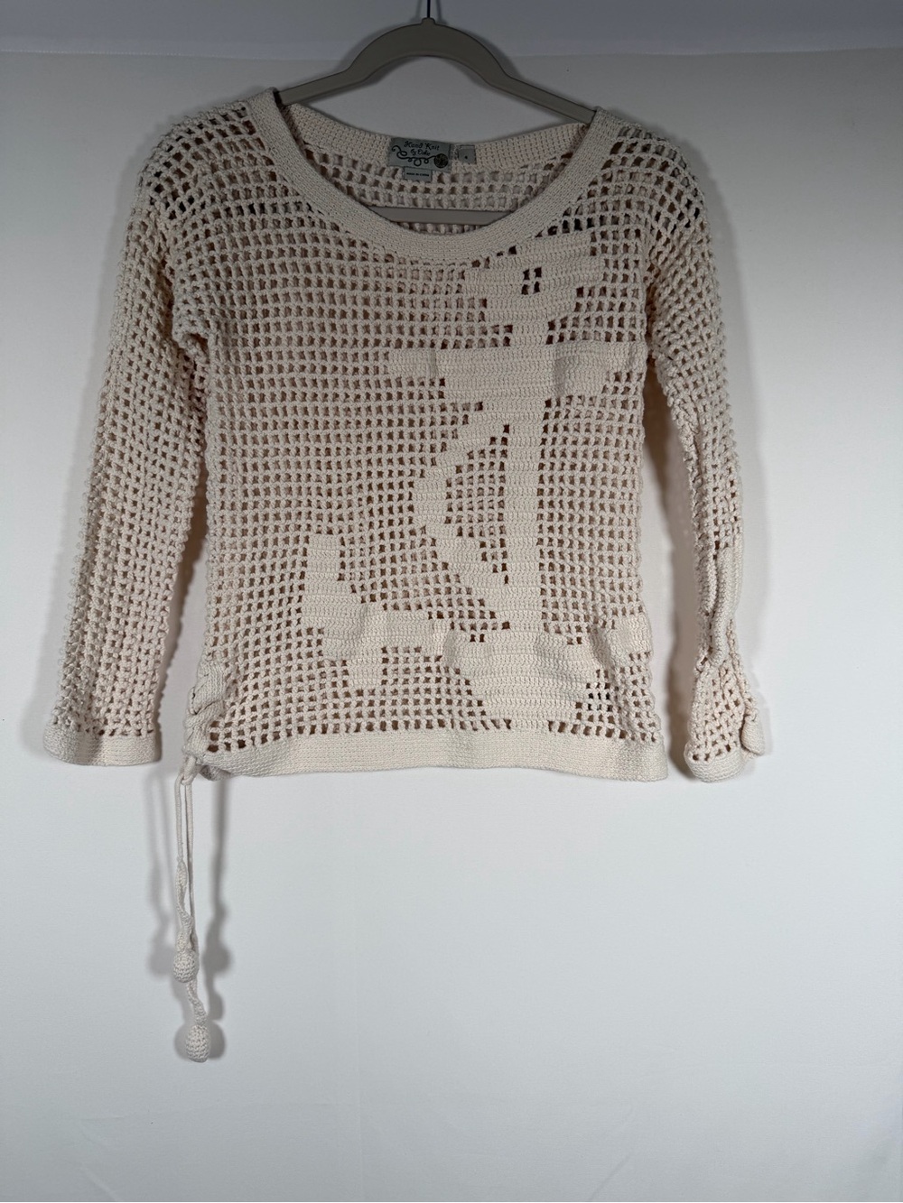 Hand Knit By Dolly Crochet Open-Knit Sweater - Cream Anchor, Coastal, Old Money